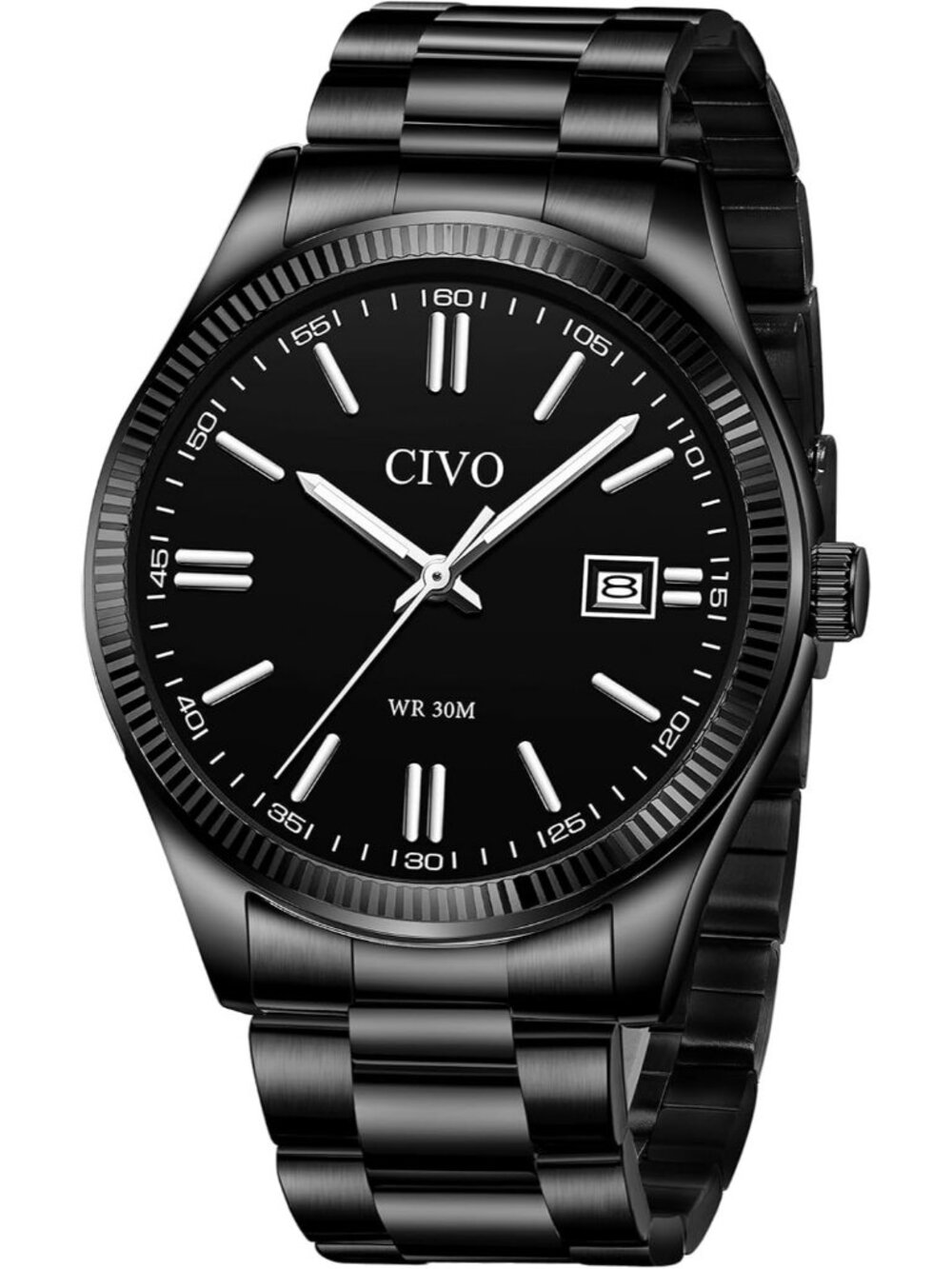 Men's All Black Analog Quartz Skeleton Stainless Steel Round Casual Wrist Watch